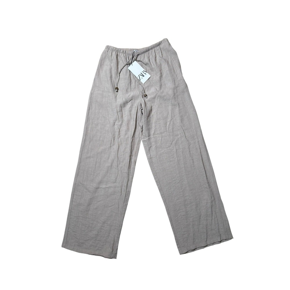 Zara Pants‎ Womens XS Beige Wide Leg Drawstring Waist Lightweight NWT
